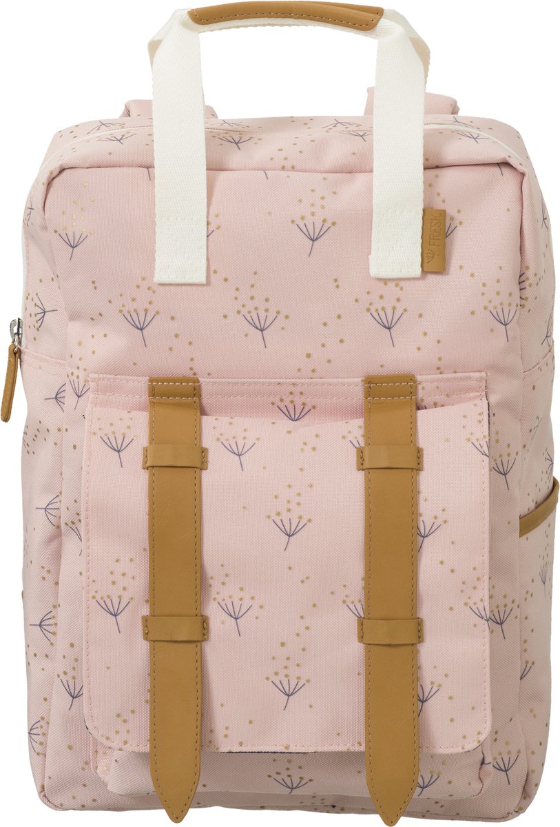 rugzak, roze, grafische print, handvat, binnenvak/zak