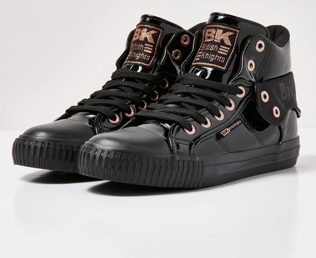 sneakers, zwart, hoge-toppers, veters, glanzend