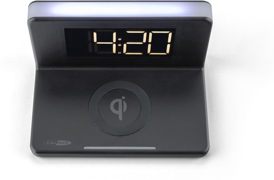 Caliber HCG018QI/B - Wekker met draadloos laden en groot scherm - Zwart