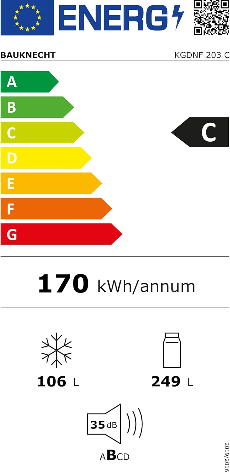 koelkast, 300 liter, energieklasse C, 170 kWh/jaar, inhoud 106 L/249 L