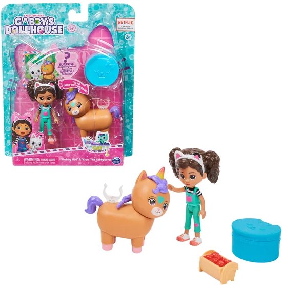 Gabby’s Poppenhuis - Speelset met Gabby en Kiho de kittenhoorn - met accessoires en poppenhispakketj