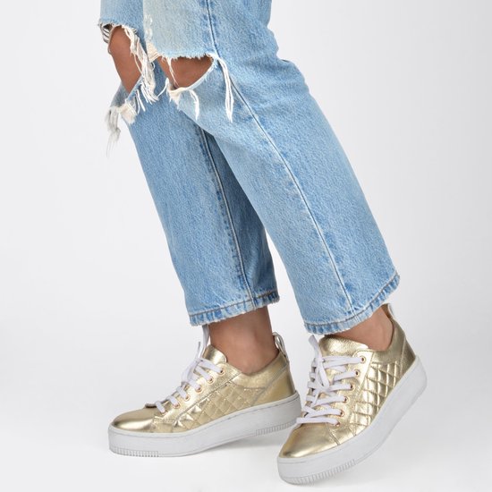 PS Poelman Esquimo - maat 38 - Dames Quilted Leren Tennis Sneakers - Goud