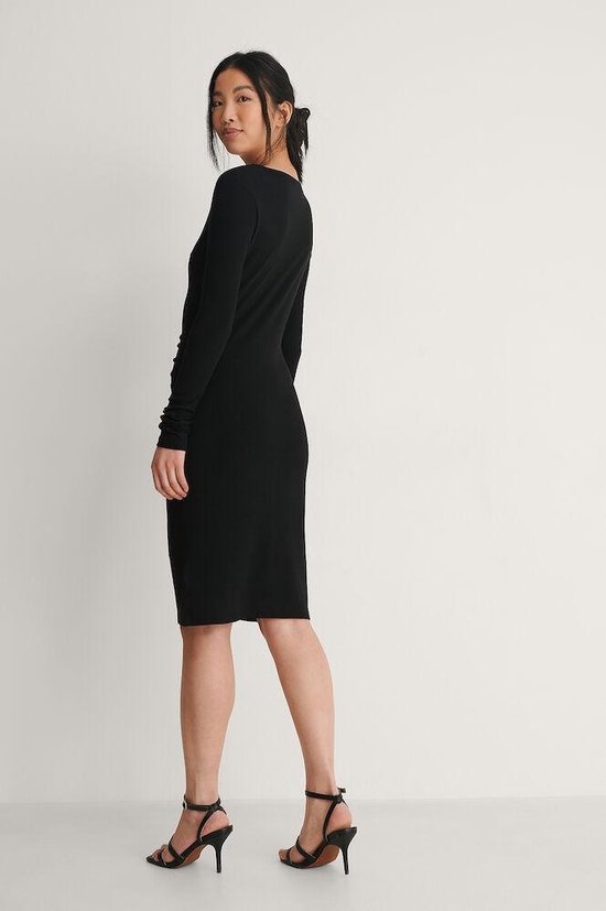 NA-KD Maat XS Rouched Ribbed Button Vrouwen Jurk - Black