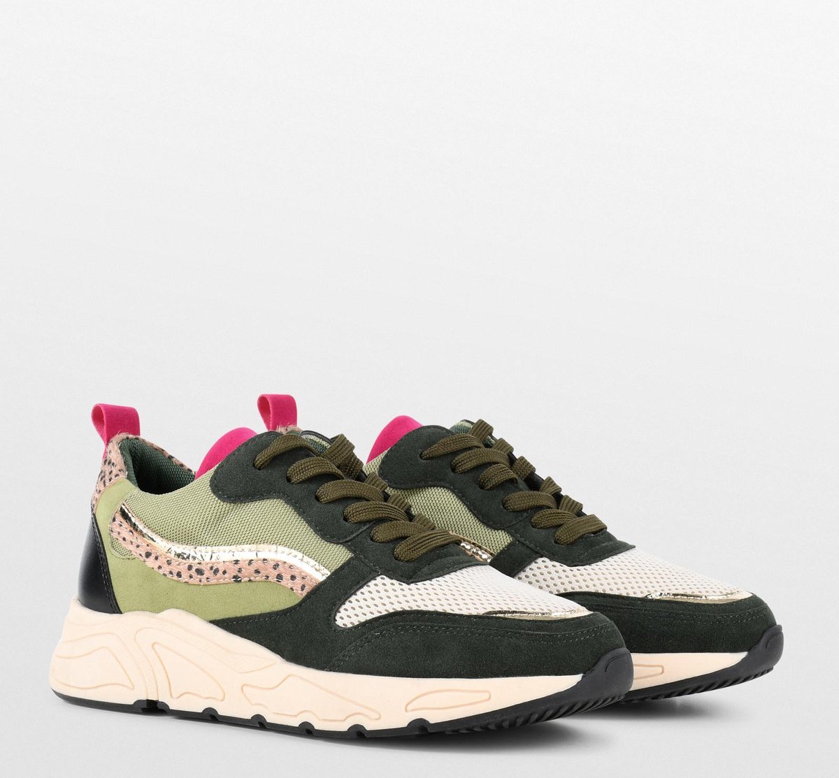 PS Poelman Dames - CAROCEL Imitatie Leren Suedè PU Runner Sneakers - 37 -  Beige Profielzool