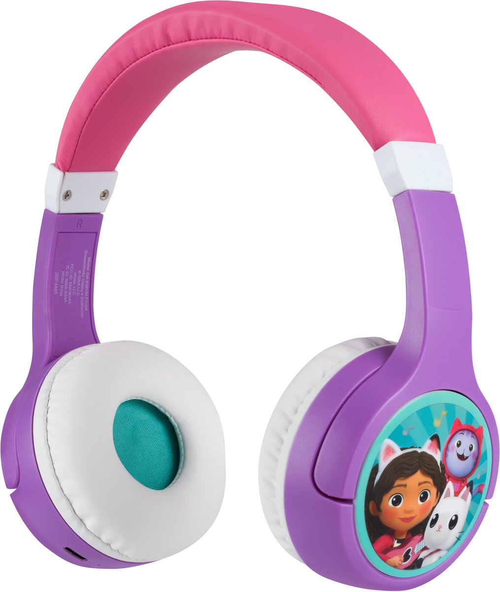 Gabby's Poppenhuis - draadloze kinderkoptelefoon - met volumebegrenzing - lange speeltijd - met extra audiokabel - bluetooth