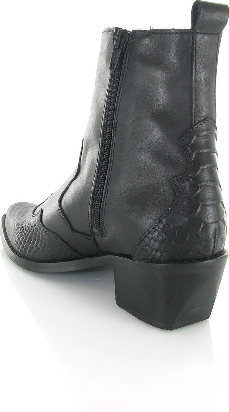PS Poelman Leren Chelsea Enkellaarzen - Maat 38 - met Western Snake Print Details - Tartor - Zwart -