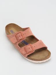 slippers, sandalen, sandalen met dubbele gesp, suede, roze