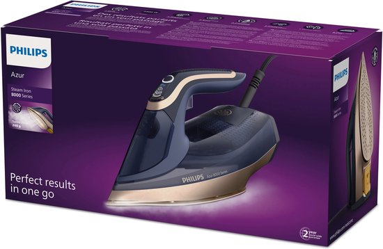 Philips Stoomstrijkijzer Kleding DST8050/20 Azur - Zelfreinigend - Verticaal Strijken Mogelijk - Lang Snoer - Druppelstop - Donkerblauw