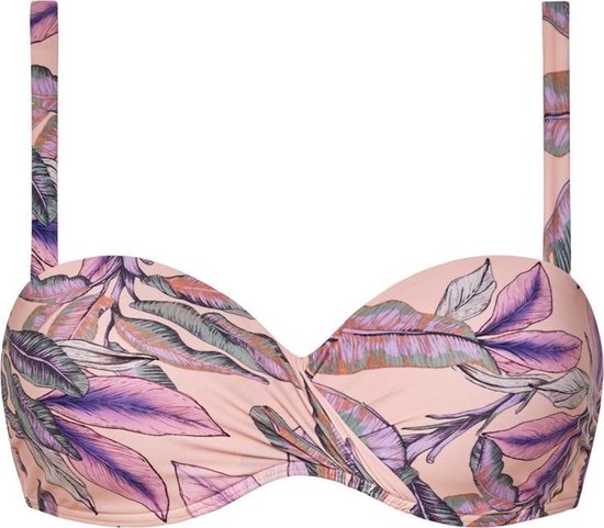 bikini top, plant pattern, pink, printed fabric, padded cups