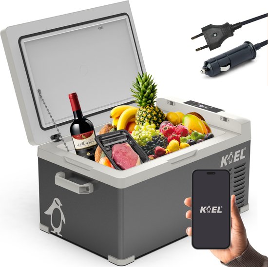 KOEL Crate 25L - Elektrische Compressor Koelbox met App-bediening - 12V Auto Accu en 220V/230 Volt - Frigobox & Coolbox voor Camping - Koelkast & Vriezer tot -20°C