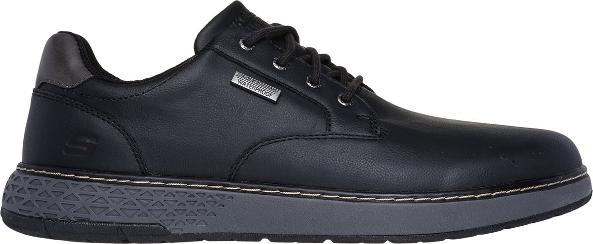 luxe sneaker, black leather, waterproof, stitching, low-cut