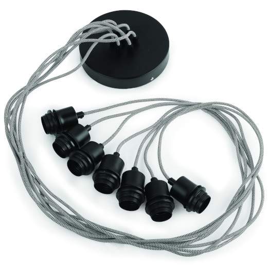 Good&amp;Mojo Hangsysteem zwart/wit textieldraad 150cm voor 7 lampen