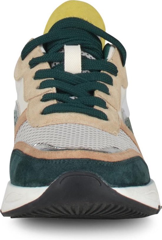 PS Poelman Carocel Dames Imitatie Leren Suède Runner Sneakers - mt 39 - met Profielzool - Groen Beig