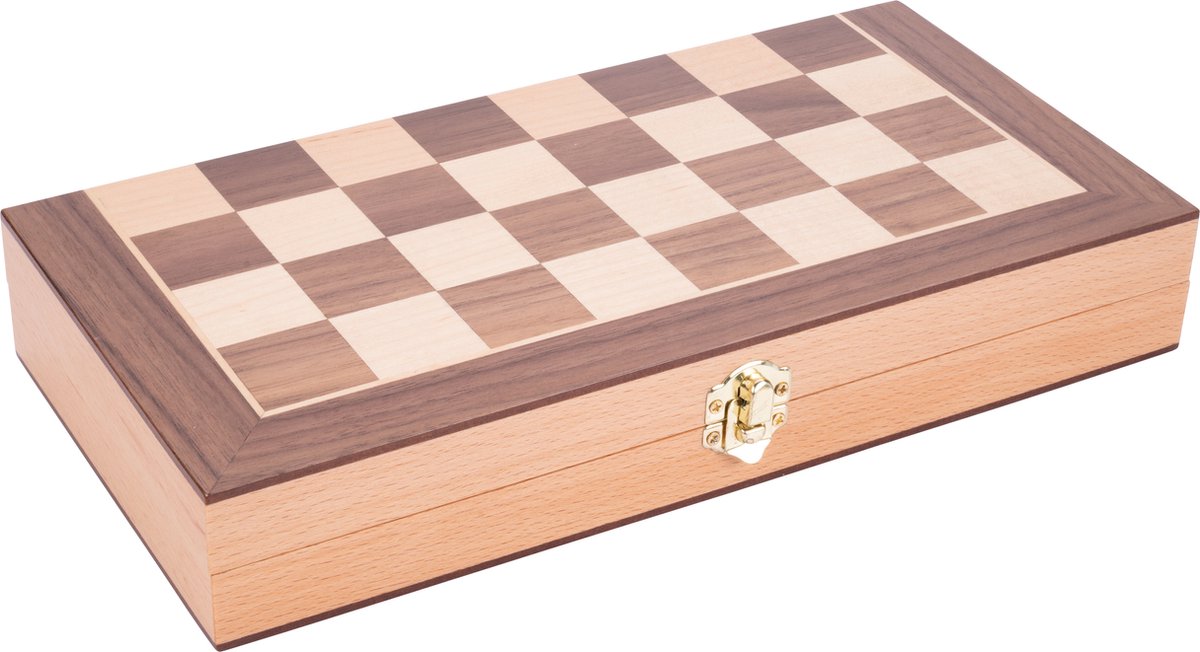 Schaakspel Beukenhout met Walnoot Fineer – Opklapbaar Houten Schaakbord 30x30 cm – Luxe Ingelegd Speelveld – Reis & Thuis editie – Engelhart