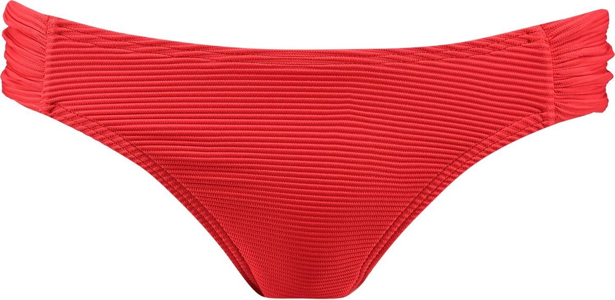 badpak, bikini broekje, rood, ribbelstof, stretch