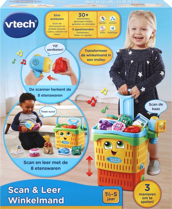 VTech Scan & Leer 2 in 1 Winkelmand - Interactief Baby Speelgoed - Maak Kennis met Vormen & Cijfers