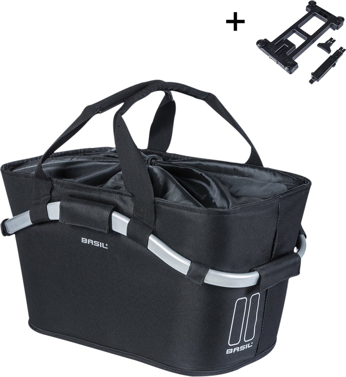 Basil Classic Carry All Fietsmand MIK - Achter -Waterafstotend Polyester - Zwart - 22 Liter -Inclusief binnenvak en aansnoerkoord.