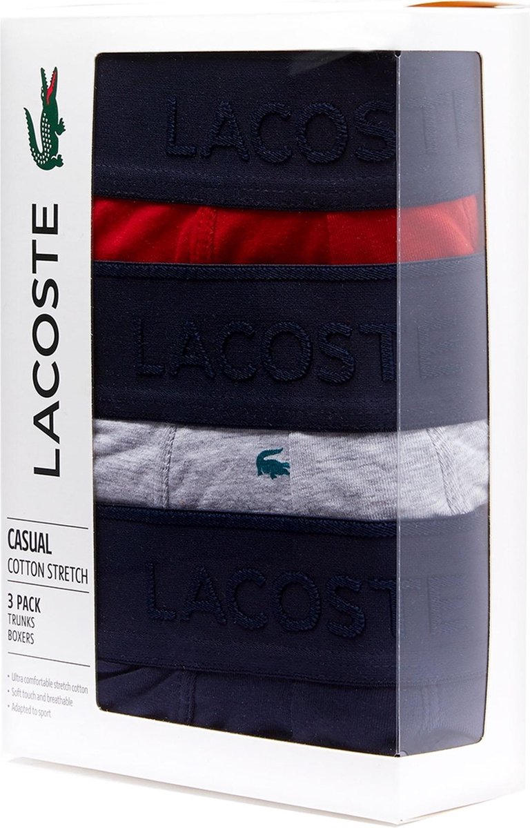 Lacoste - Maat XS - Heren 3-pack Trunk - Navy Blue/Silver Chine
