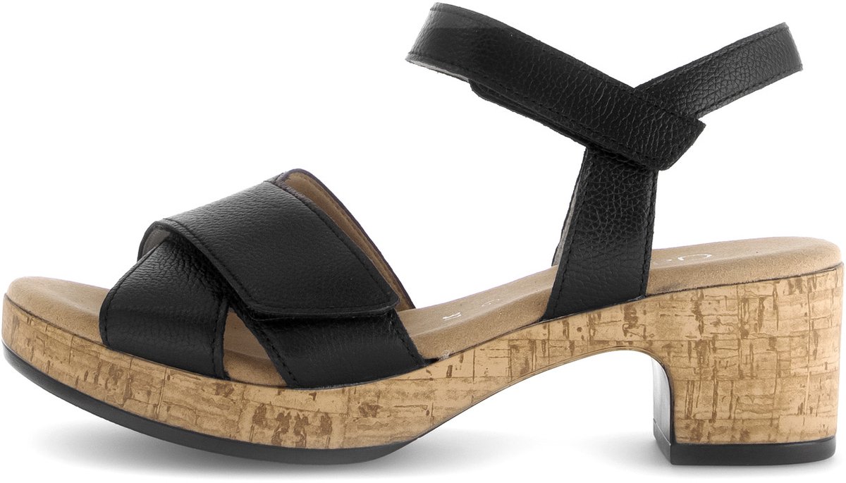 sandalen, hielpatroon, zwarte-lerenband, korken-zool, open-toe