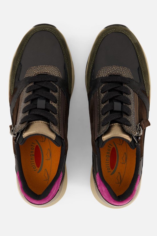 sneakers, bruin, zwart, veters, twee tinten