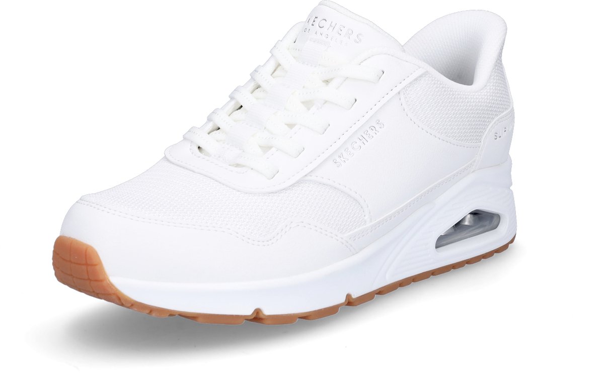 witte sneaker, sneaker, lichte sportschoen, mesh textiel, gum/roodbruine zool