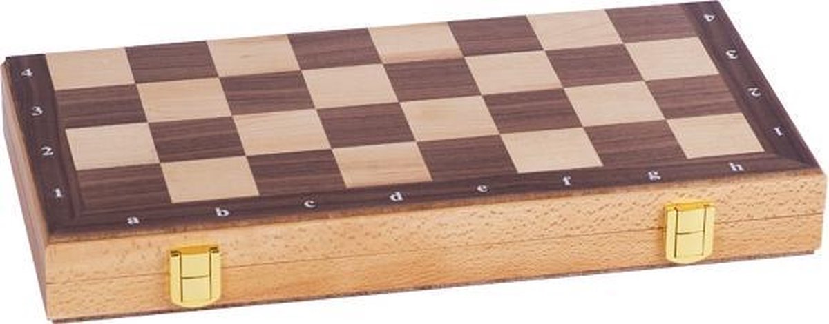 SCHAAKBORD plooibaar 38x38x2.5cm, bord en figuren van hout, 7+