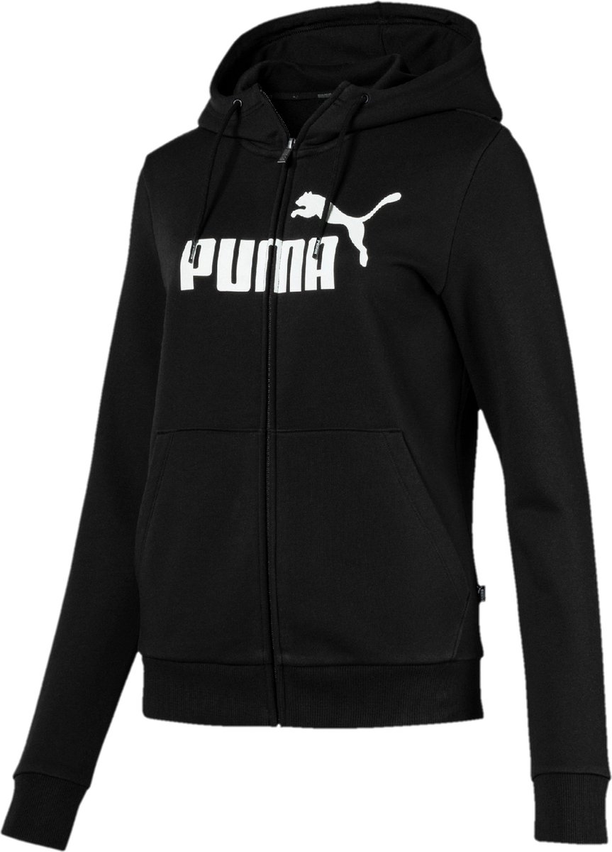 hoodie, rits, zwart, logo, puma