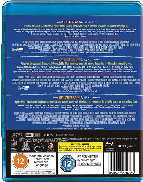 Spider-Man: Homecoming/Far From Home/No Way Home ( Blu-Ray) Import geen Nederlandse Ondertiteling