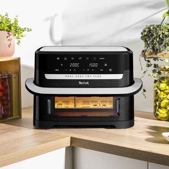 Tefal Dual Easy Fry Flex EY9228 - Dubbele Airfryer 9L - FlexCook - 1 of 2 Kookzones - 7 Programma's - Zwart - Voor 8 Personen