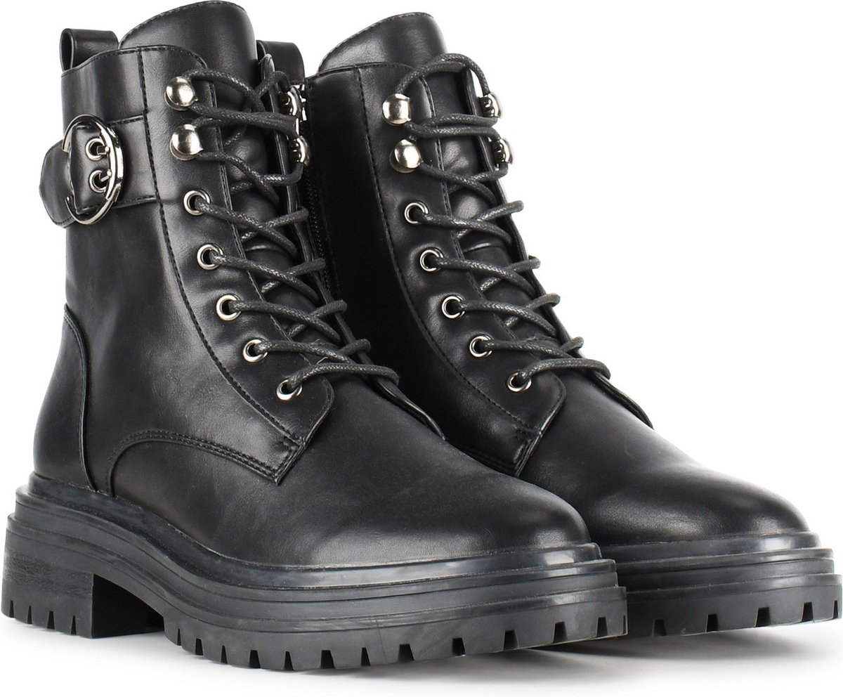 POSH by Poelman  - Maat 39 CATO Dames Veter Laarzen - Zwart