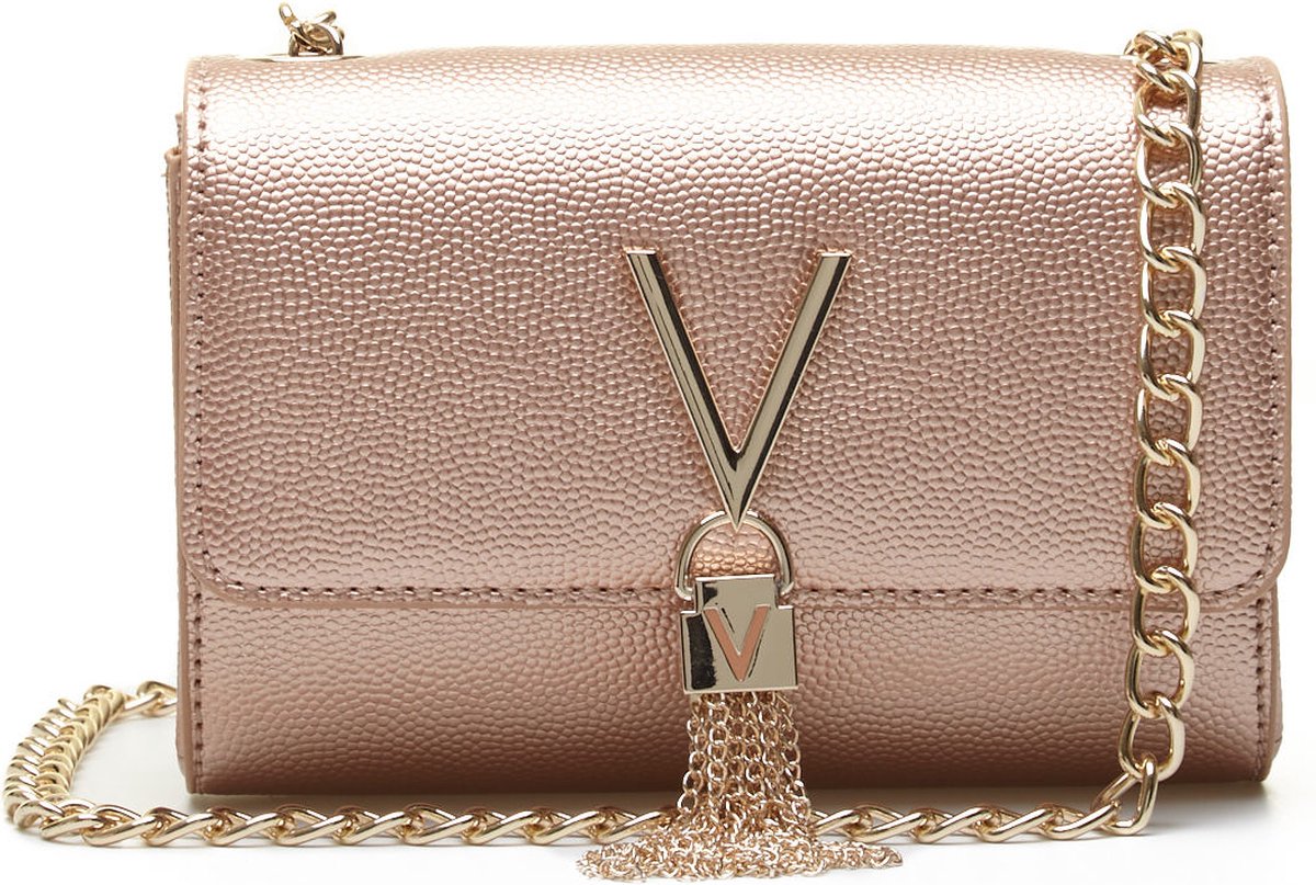 handtas, polykleurig, rood-goud, leren look, kettingriem