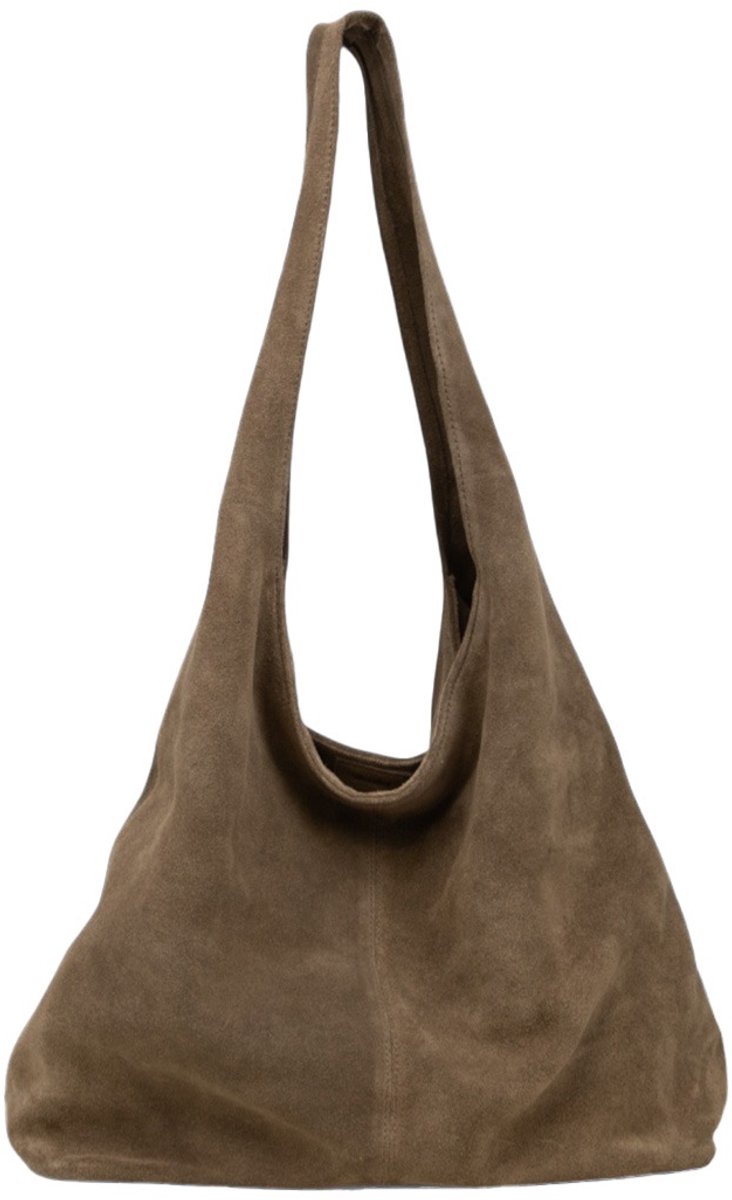 tote, handtas, suede, bruine, openklik