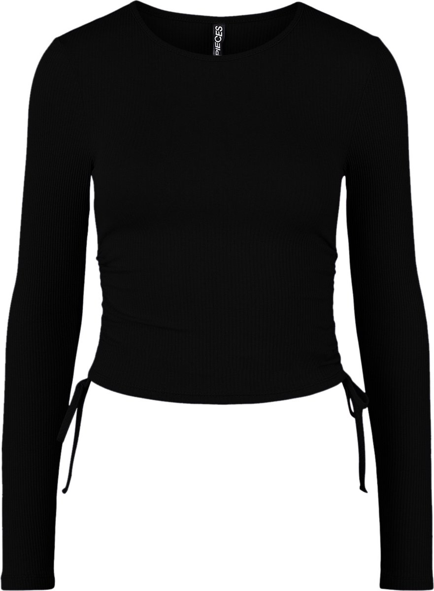 langere knit, meisjes tops, zwarte top, riem details, lange mouwen