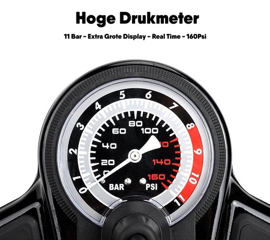 Matzwarte Fietspomp met Drukmeter én Extra Ventielen - Multifunctioneel Mondstuk – Schrader en Prest