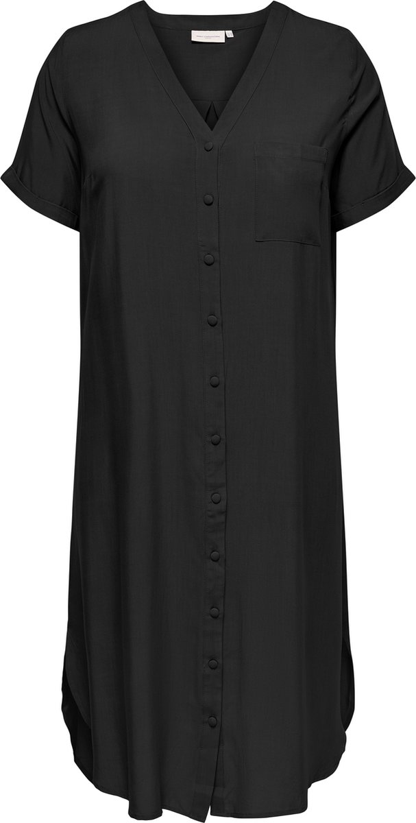 kleding, jurk, zwart, knoopsluiting, korte mouwen