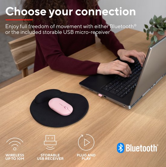 Trust Puck - Muis - Ultra dun - Oplaadbaar - Draadloos – Roze