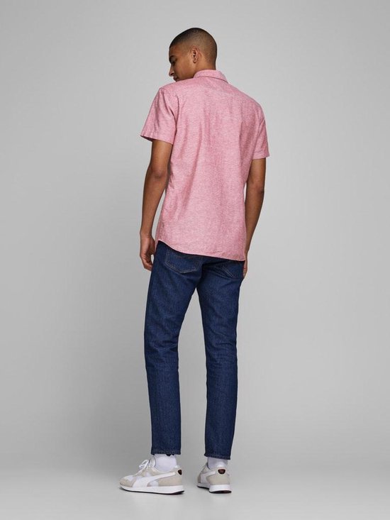Jack and Jones - Maat XXL - Heren Overhemd Korte Mouw Rood Button-Down Slim Fit