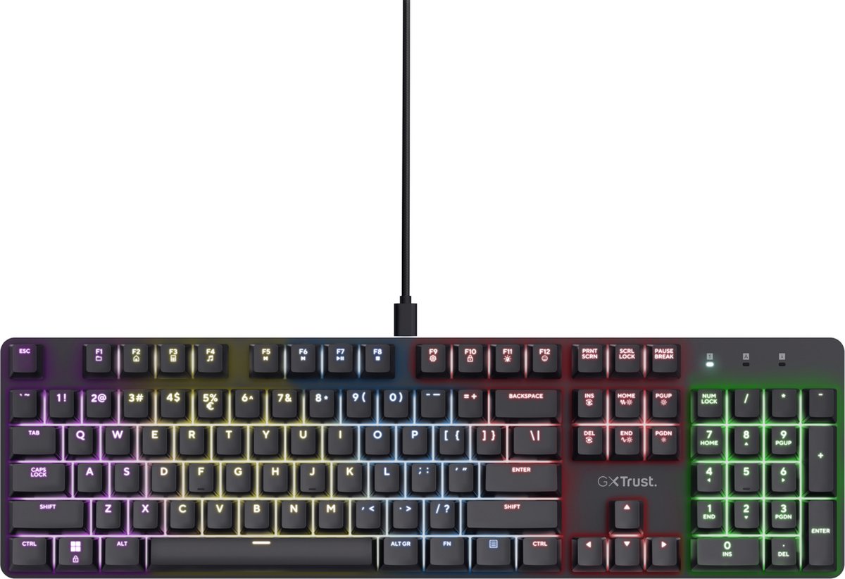 gaming keyboard, rgb lighting, wired, full-size, numeric keypad