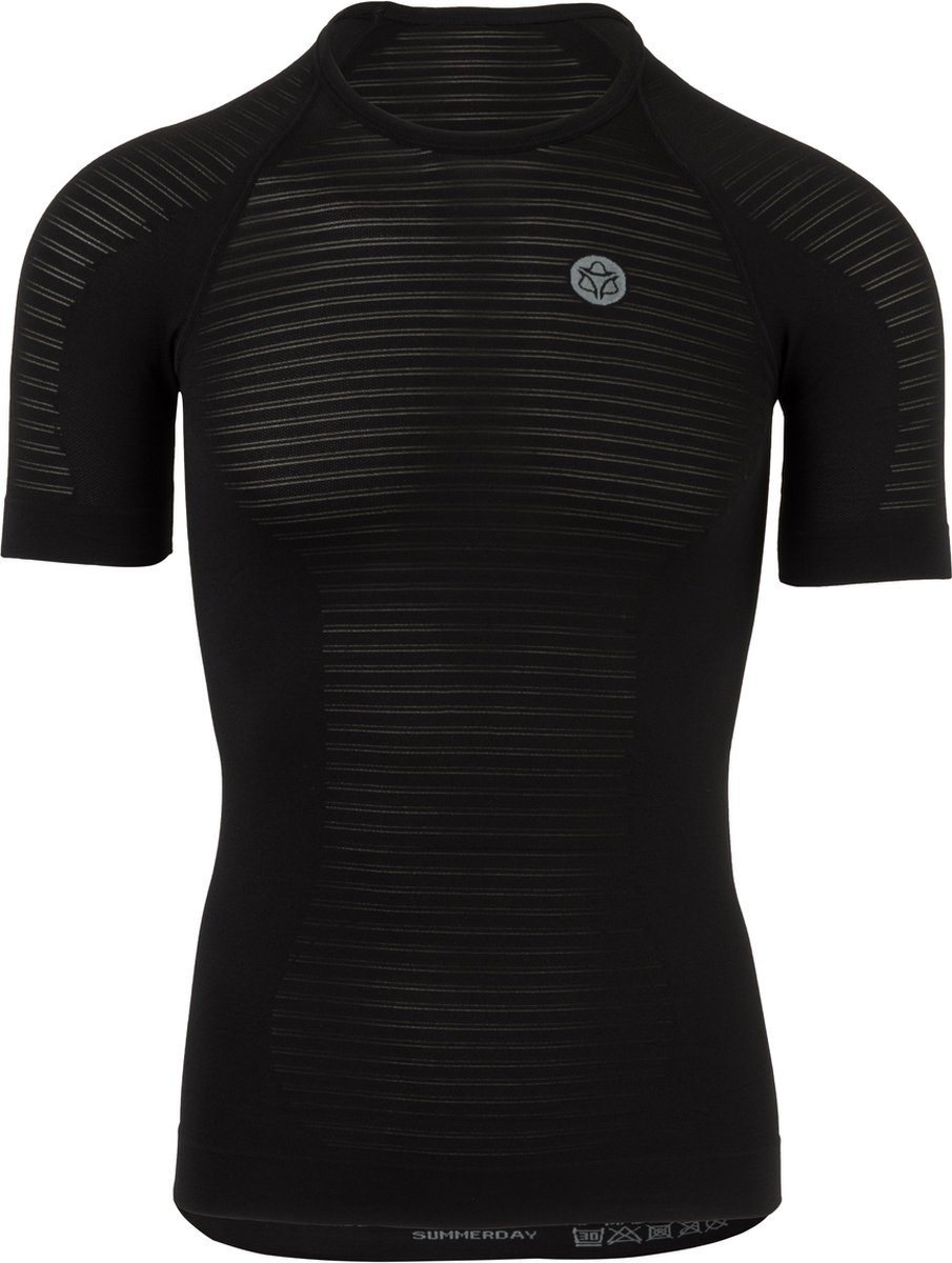 short-sleeve, zwart, mesh strepen, compressie, katoen?