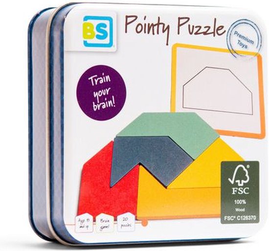 BS Toys Puntige Puzzel - Hout - FSC - 8+ jaar - In bewaarblik - 20 puzzels - 1 speler - Cadeau kind