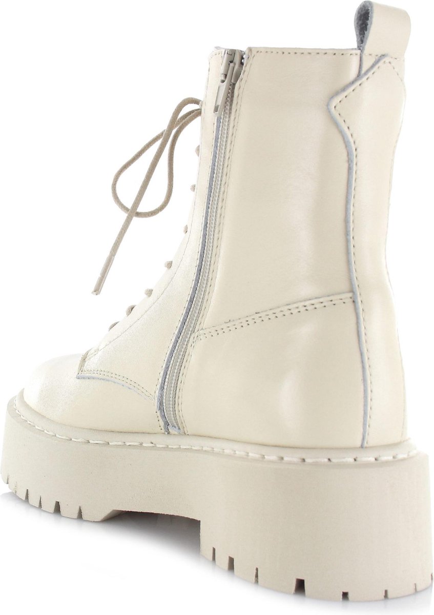 PS Poelman KIMMY - 36 - Dames Leren Chunky Veter Enkellaarzen - Beige Crème Wit - Maat 36