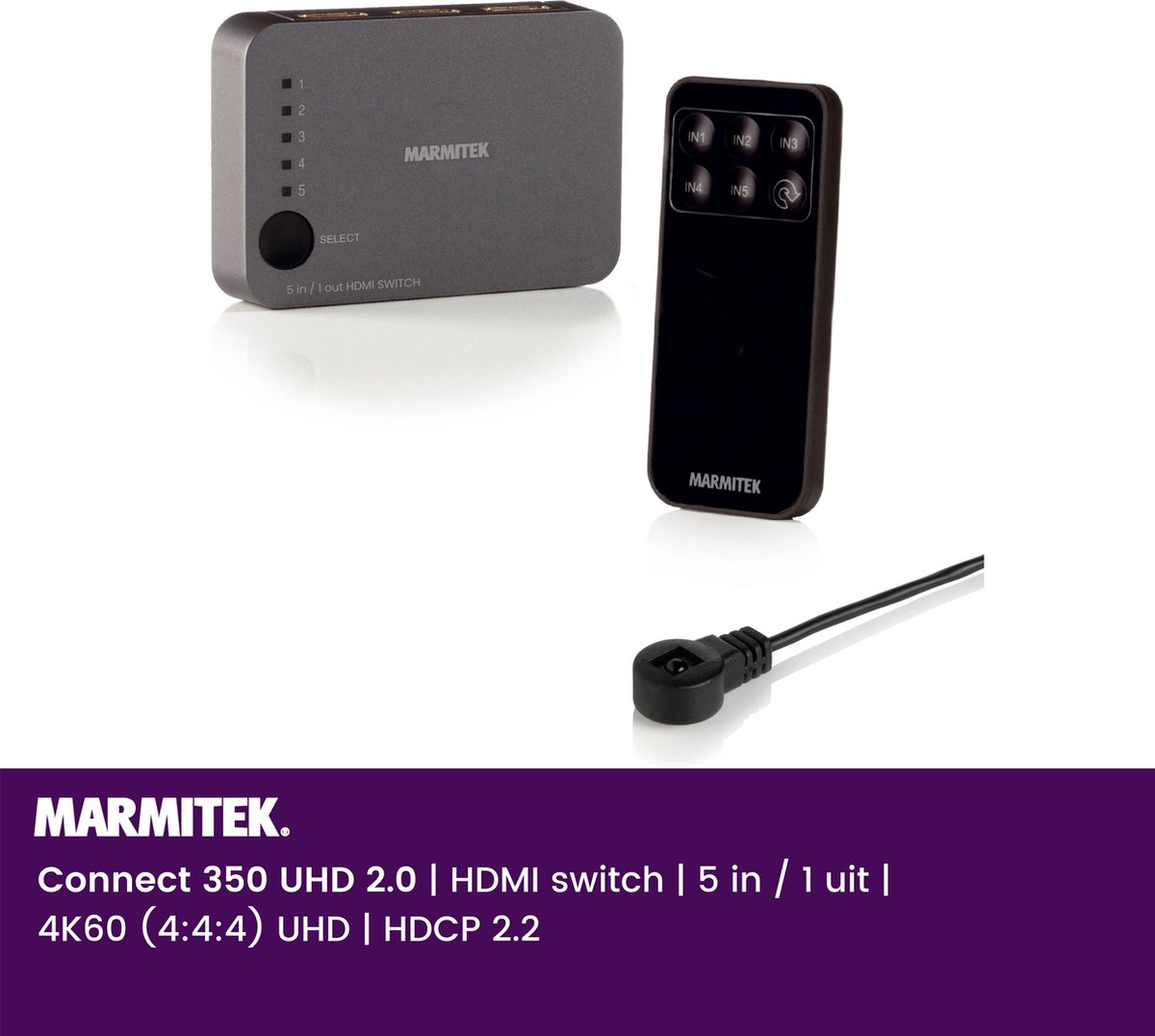 Marmitek HDMI Switch - Connect 350 UHD 2.0 - HDMI Switch 4K - HDMI Switch 3 poorts - CEC - EDID