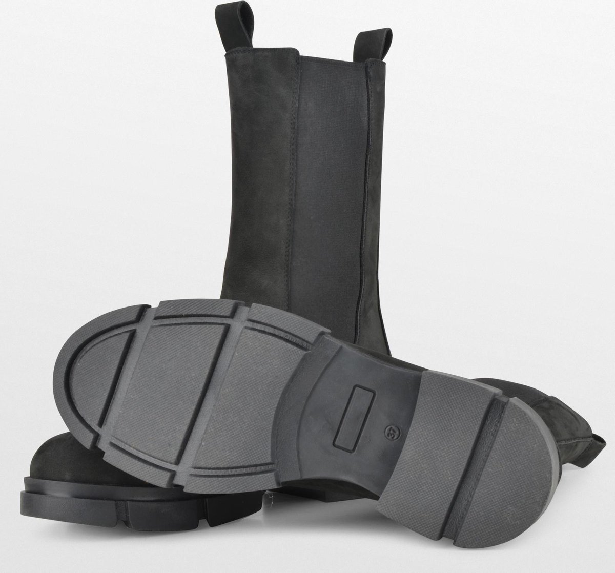 PS Poelman Lynn Dames Nubuck Leren Chelsea Enkellaarzen  - 37 - met Elastiek - Zwart