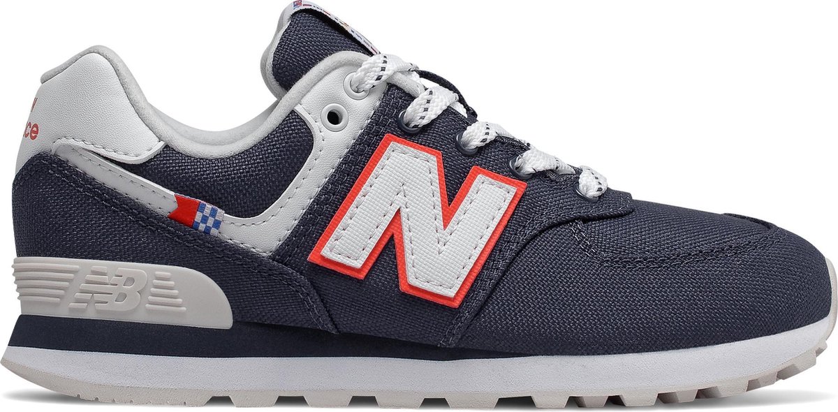 sneaker, navy, white, red N logo, fabric upper