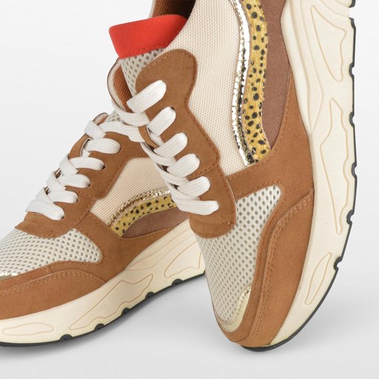 PS Poelman - maat 39 - Dames - CAROCEL Imitatie Leren Suedè PU Runner Sneakers met Beige Profielzool
