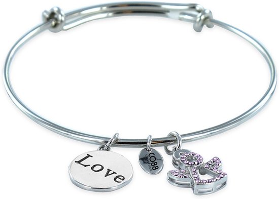 CO88 Collection Celestial 8CB Stalen Armband met Hangers - One-size - Zilverkleurig / Paars