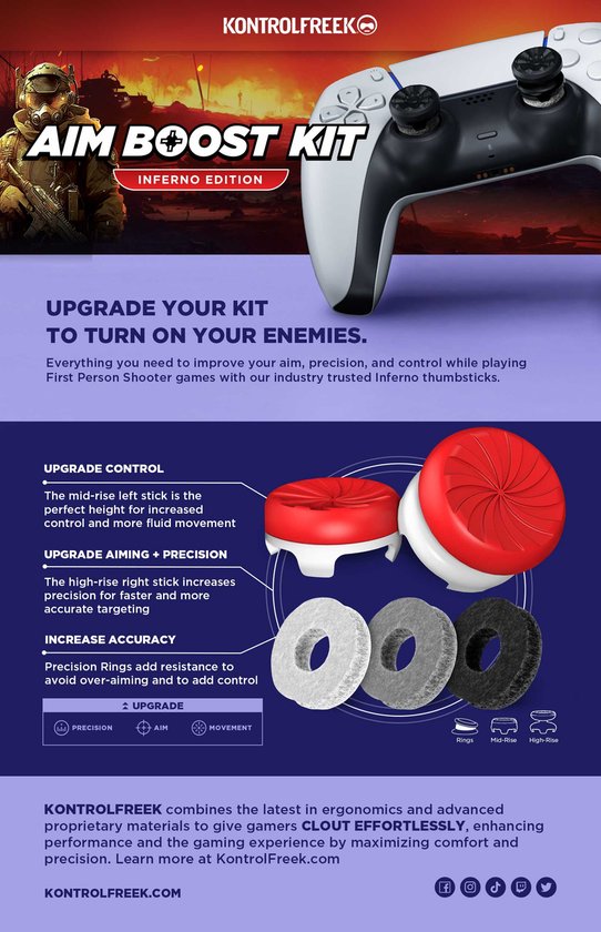 KontrolFreek Inferno AimBoost Thumbsticks + Precision Rings - Rood/Wit (Xbox)