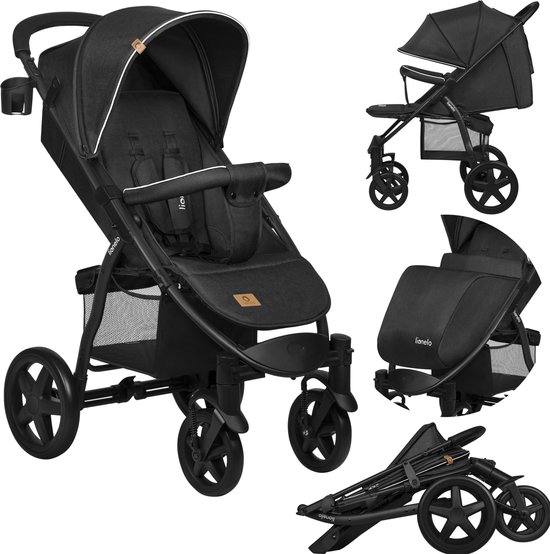 Lionelo Buggy Annet Plus – Lichtgewicht & Inklapbaar – Grote Massieve Wielen met Vering – Inclusief Voetenzak, Klamboe & Bekerhouder – Verstelbare Rugleuning & Voetsteun – Wandelwagen vanaf de geboorte tot 22 kg