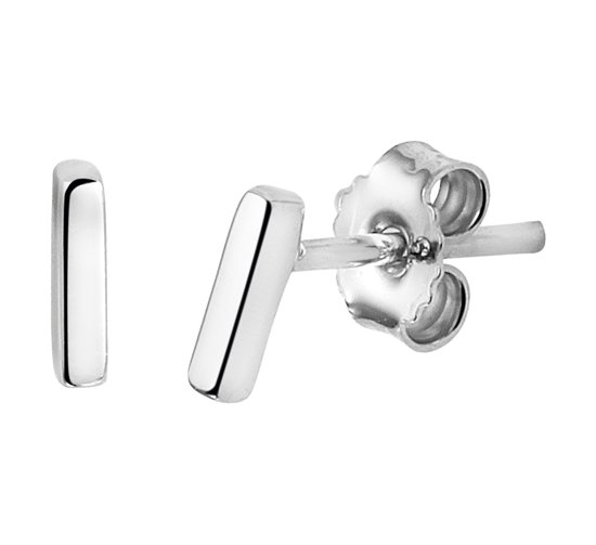 The Fashion Jewelry Collection Oorknoppen Balkje - Zilver Gerhodineerd