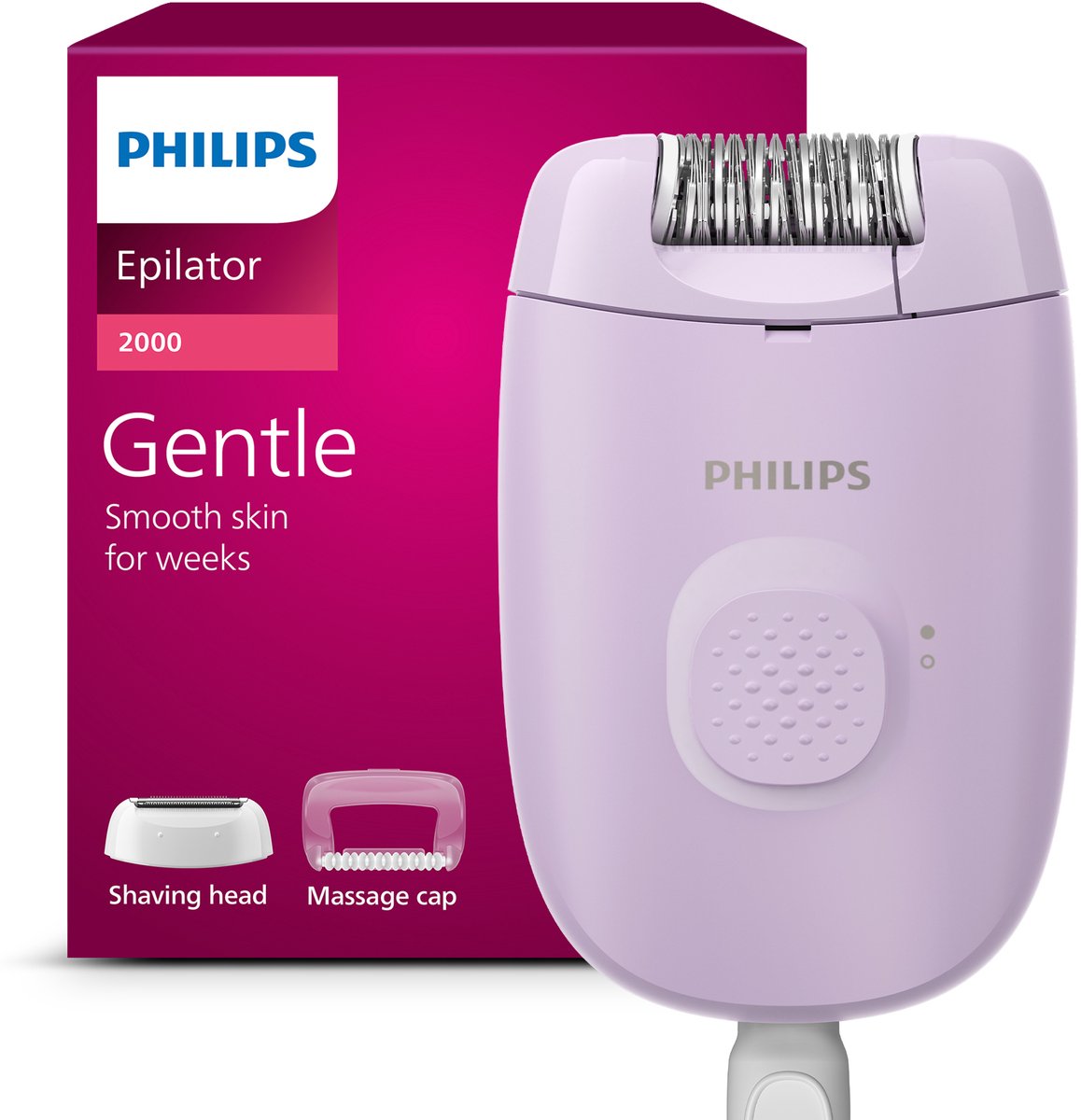 epilator, electric epilator, gentle, shaving head, massage cap